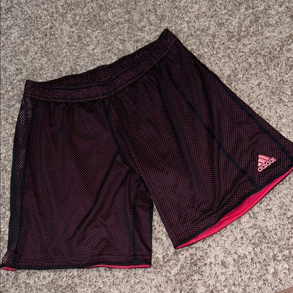 Adidas Athletic Shorts Black & Pink Mesh Basketball Running‎ Gym small - Picture 1 of 8